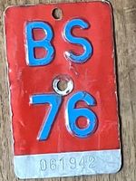 BS 76 - VELONUMMER - FAHRRADSCHILD -  PLAQUE DE VELO - BS 76