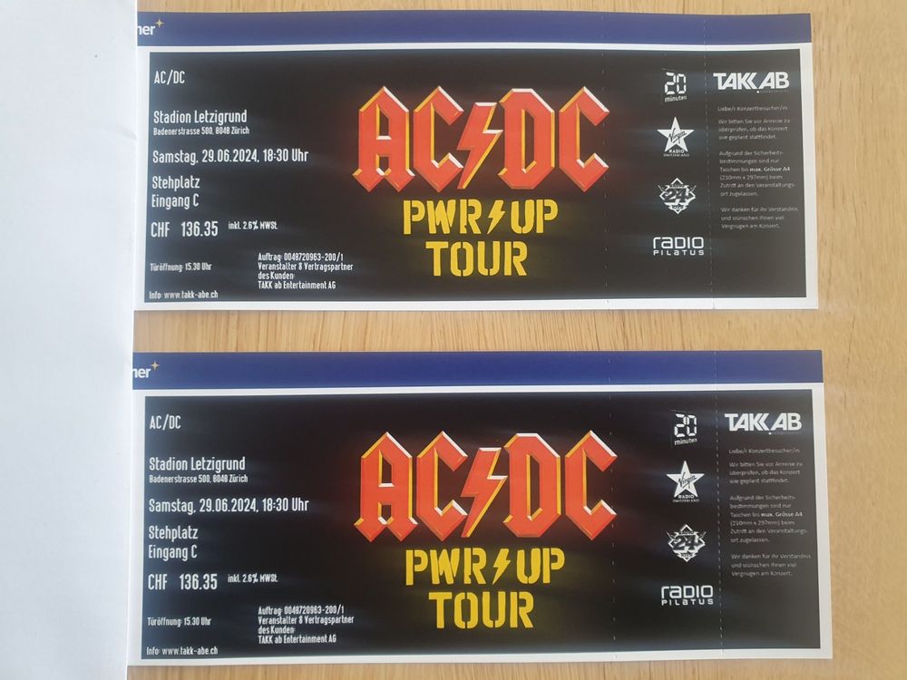 AC/DC Ticket Stehplätze Zürich 29.06.24 Letzigrund | Kaufen auf Ricardo
