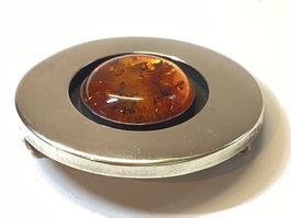 Original alte Bernstein 925 Silber Brosche mit Punzen