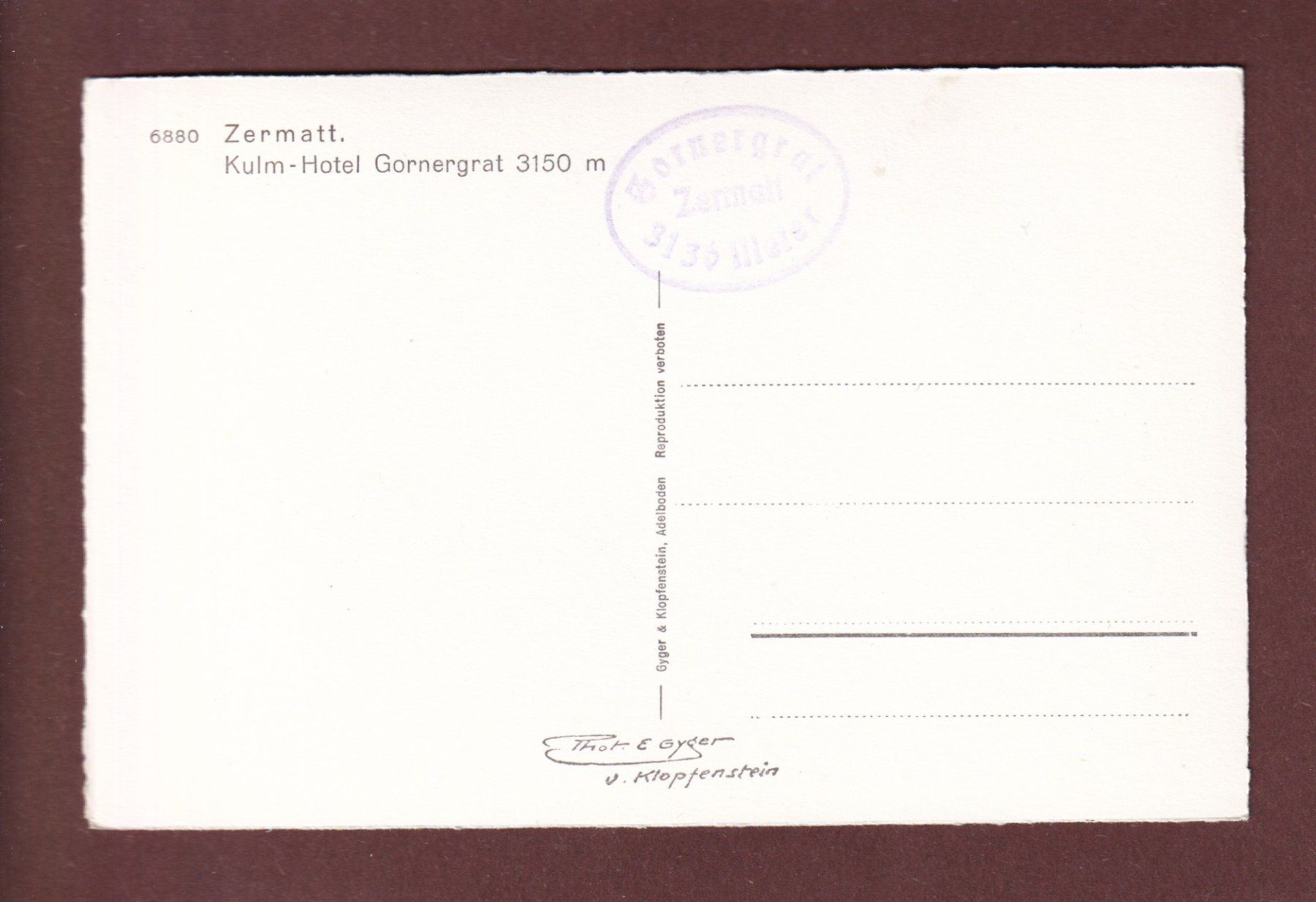 Ansichtskarten: GORNERGRAT - Kulm Hotel – Gebraucht aus Pully von nicecards-shop 1