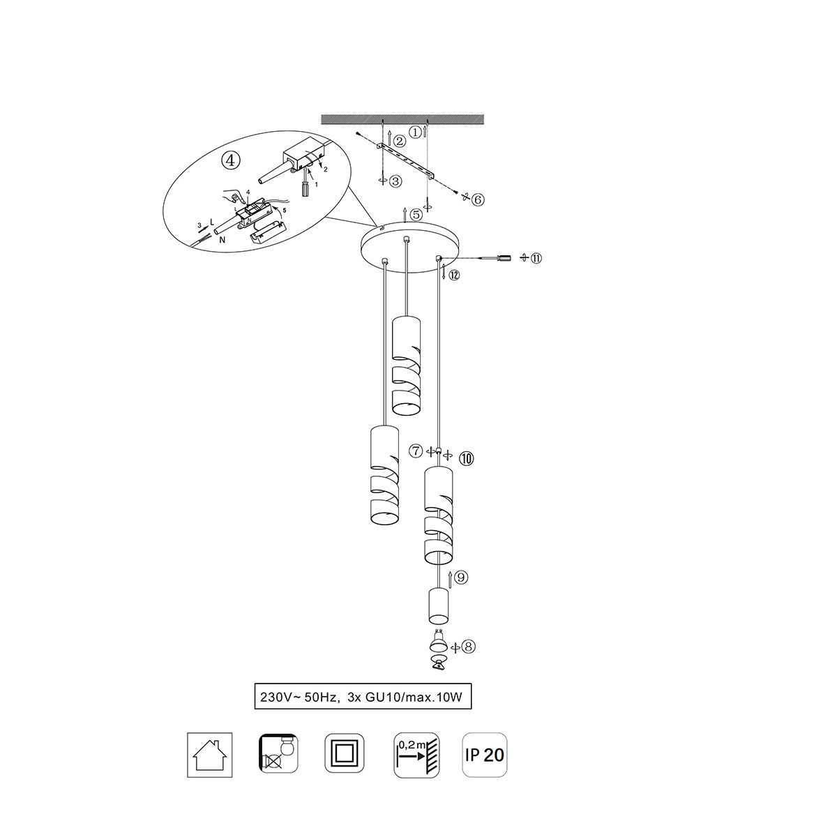 Lampadari & plafoniere: Pendelleuchte, Weiss, 3 Spots, 28 cm Ø – Nuovo (secondo la descrizione) da Kreuzlingen venduto da Smart-Light 3