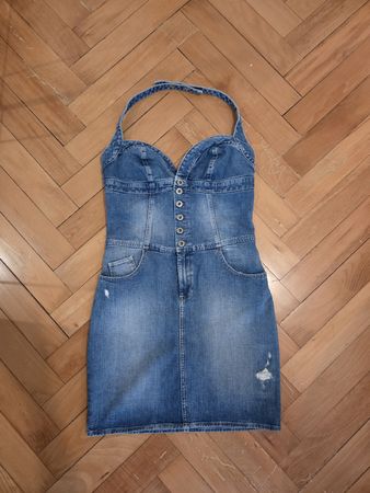 Vestito corto in jeans Guess con scollo all'americana 