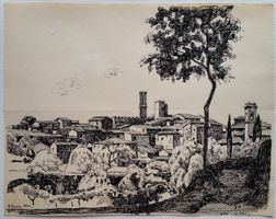 Jacques Jacobi: VOLTERRA Toskana, Tuschezeichnung 1944 (I)