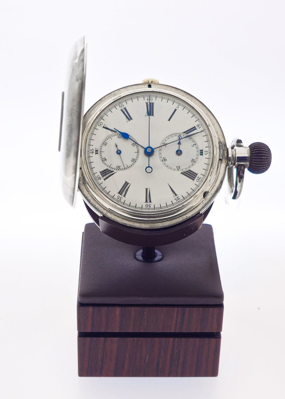 Orologi: Seltener silberner Hunter-Chronograph aus einer Sammlung – Usato da Lugano venduto da R.Riccardo 1