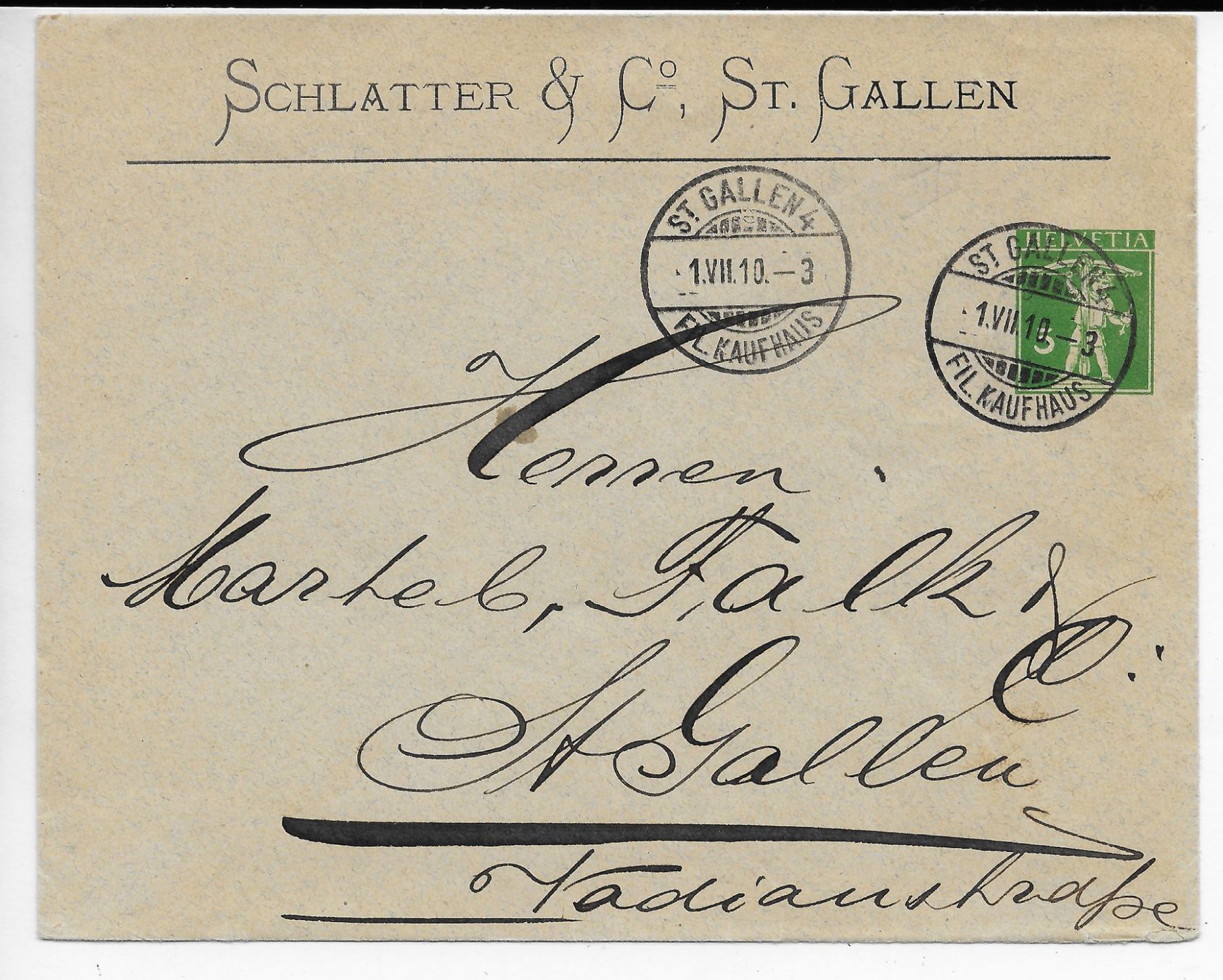 Alle Briefmarken: Brief Schlatter & Co, St.Gallen – Gebraucht aus Hefenhofen von Richsalz