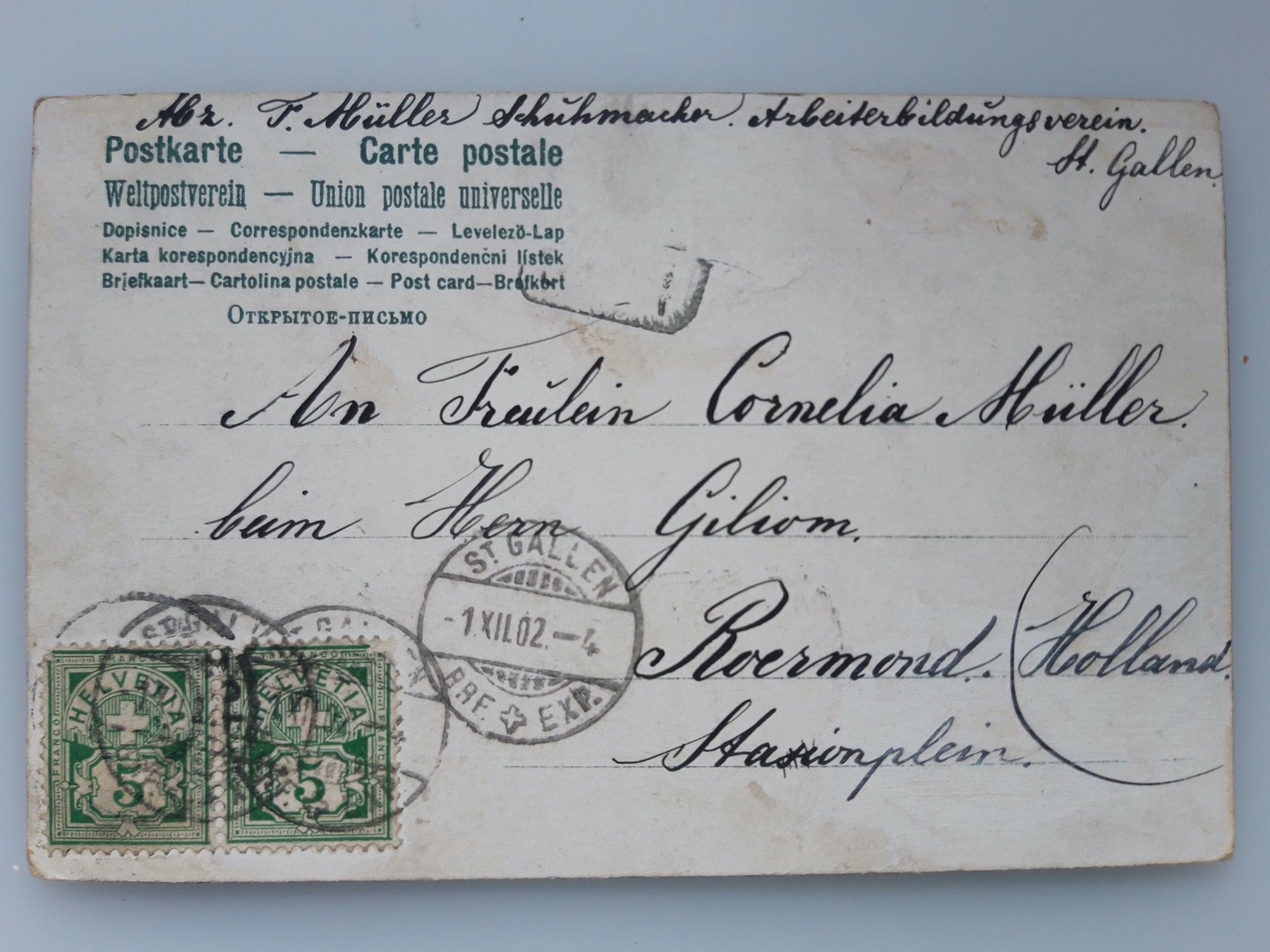 Ansichtskarten: St. Gallen Schweiz. Unionbank 1902 – Gebraucht aus Sargans von nicsam1815 1