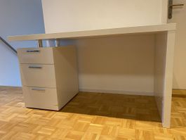 Schreibtisch weiss Lack mit Schubladen 140x65cm, 74.5cm hoch