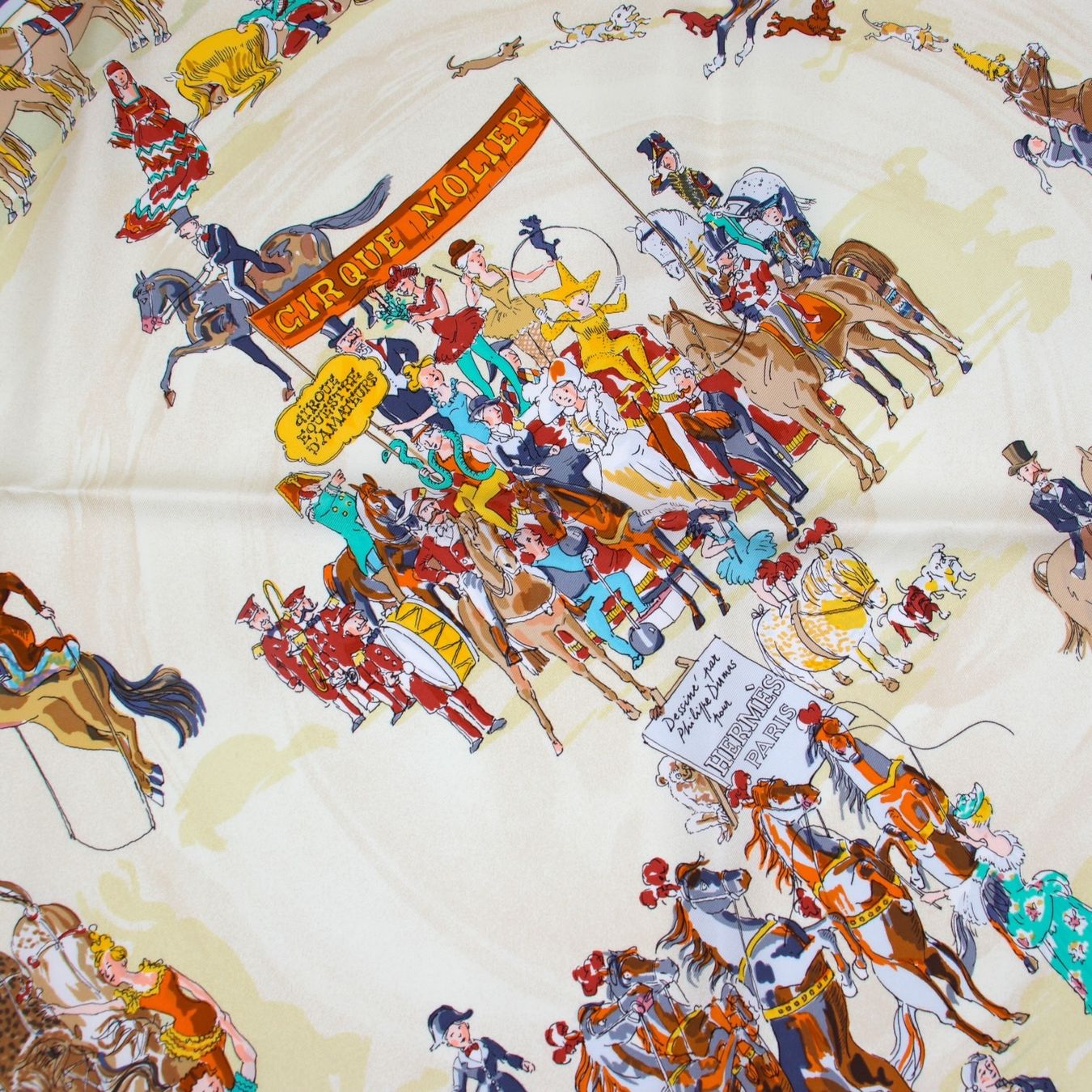 Hermès Foulard & Sciarpe: Hermès Carré "Cirque Molier" crème – Usato da Binningen venduto da Designerlabels 7