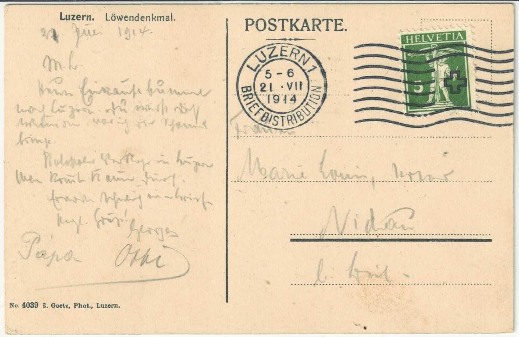 Ansichtskarten: Luzern - Löwendenkmal – Gebraucht aus Ettingen von Kartenplanet 1