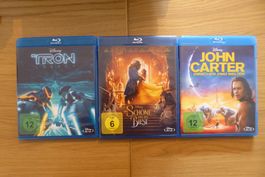 3x Bluray Walt Disney Tron Schöne und das Biest John Carter