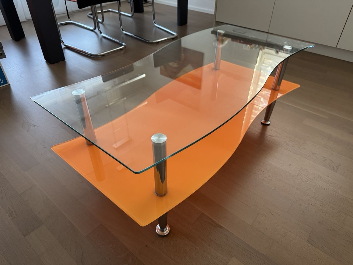 Tische: Couchtisch Glas orange 110x53x43 cm – Gebraucht aus Zufikon von thanasak
