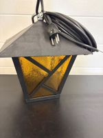 Hängelampe Laterne Glas Metall schwarz gelb 27cm hoch