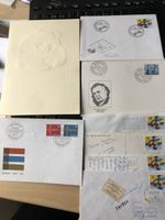 7 Karten Couvert mit Globimarke und andere Marken