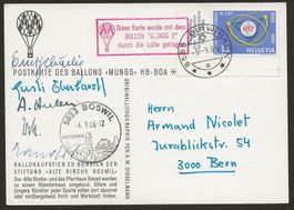 Ballon Schweiz 1966 Boswil Birwinken Flugpost Luftpost