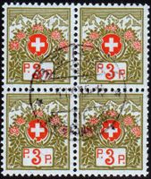 1926: 3 Rp. Alpenrose im Viererblock - 1a - Kat. 180.--