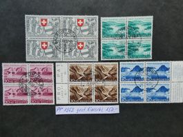 Pro Patria 1952 gestempelte Viererblöcke