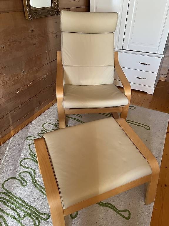 Sessel: Poäng Sessel Leder hell/ Liegestuhl mit Fussteil – Gebraucht aus Hausen AG von Findnbuy 2
