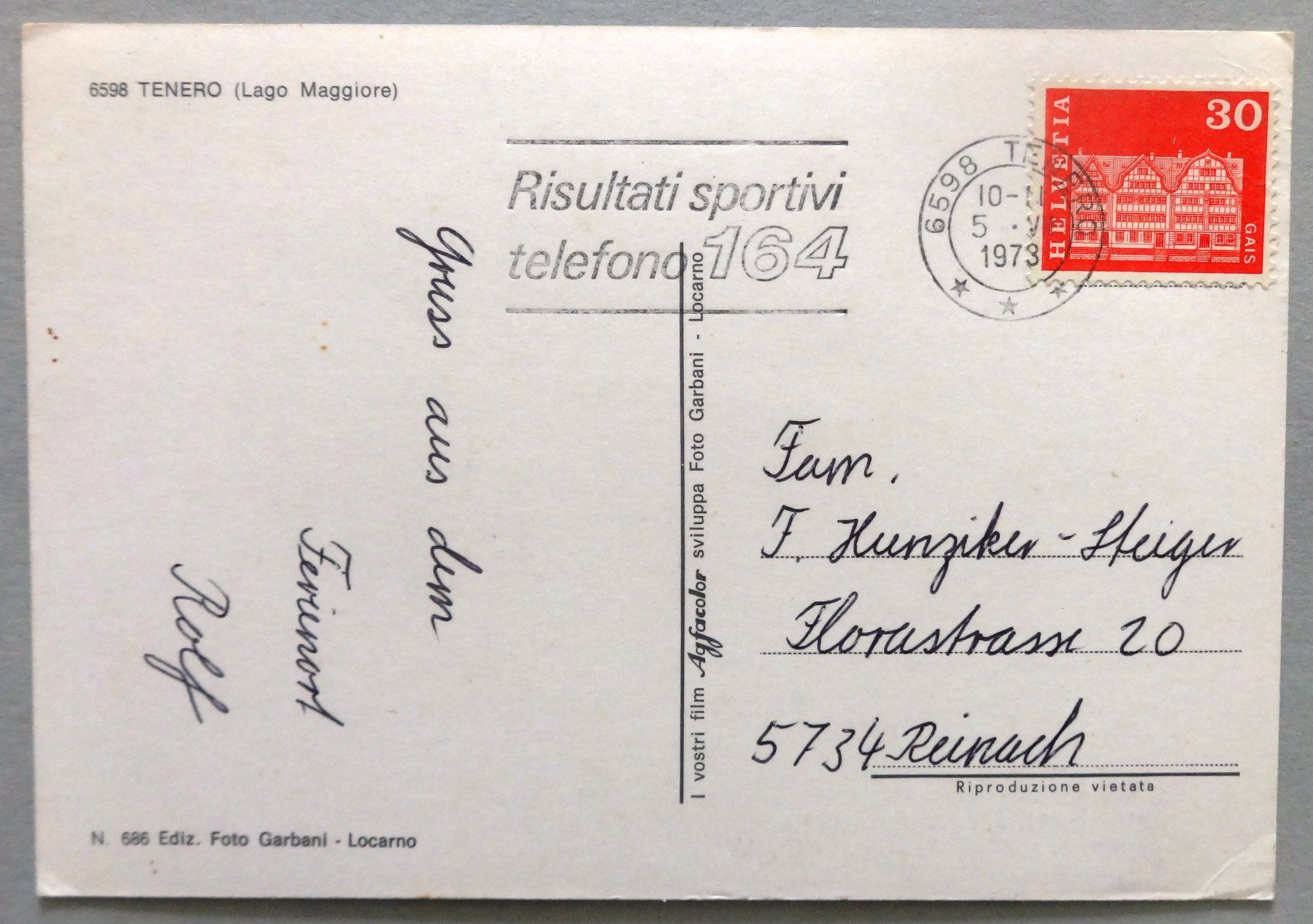 Cartoline postali: Tenero (Lago Maggiore) – Usato da Fétigny venduto da Billy2miny 1