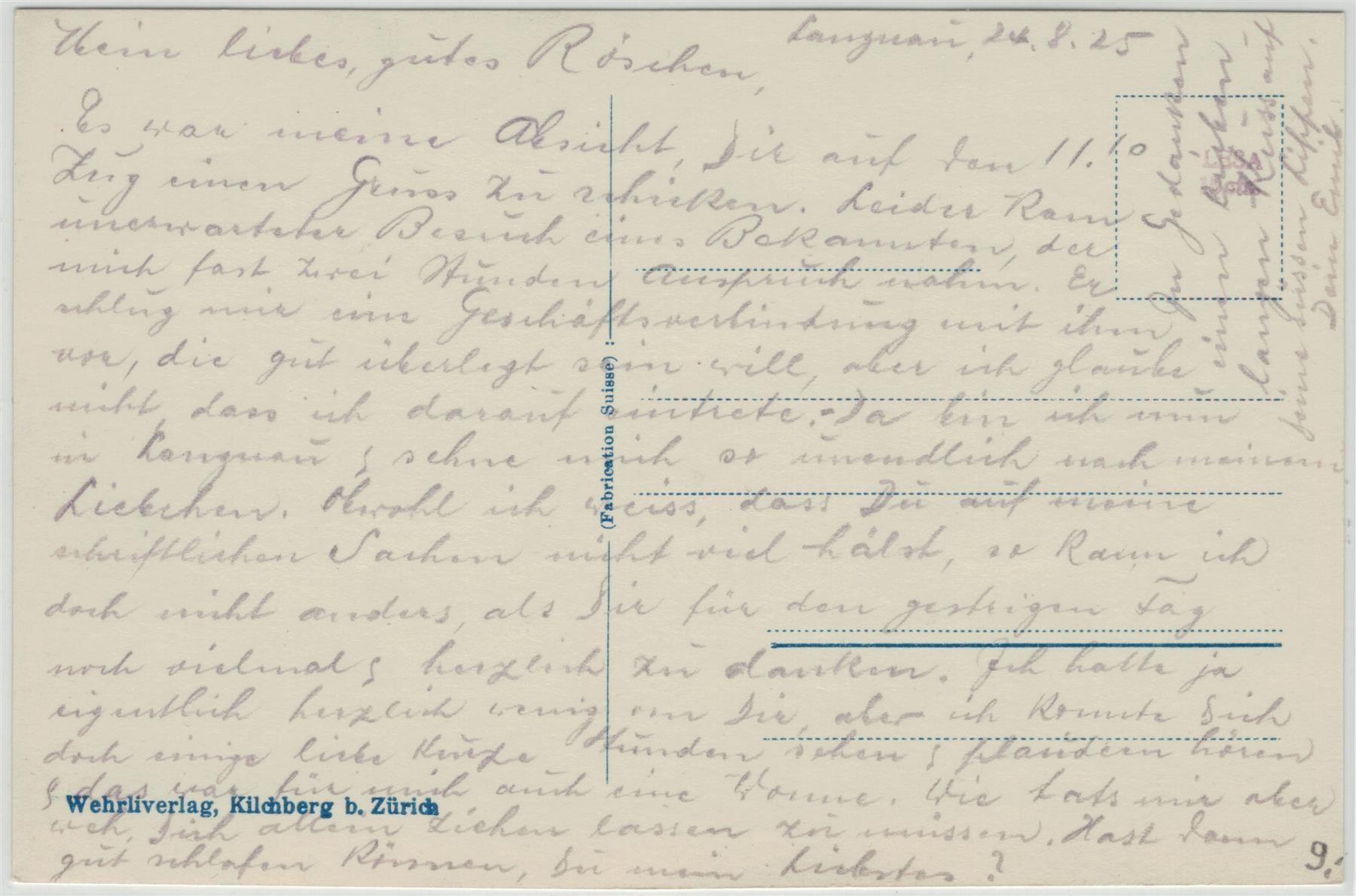 Cartoline postali: BE 236 LANGNAU i. E. 1925 – Usato da Fribourg venduto da philafri 1