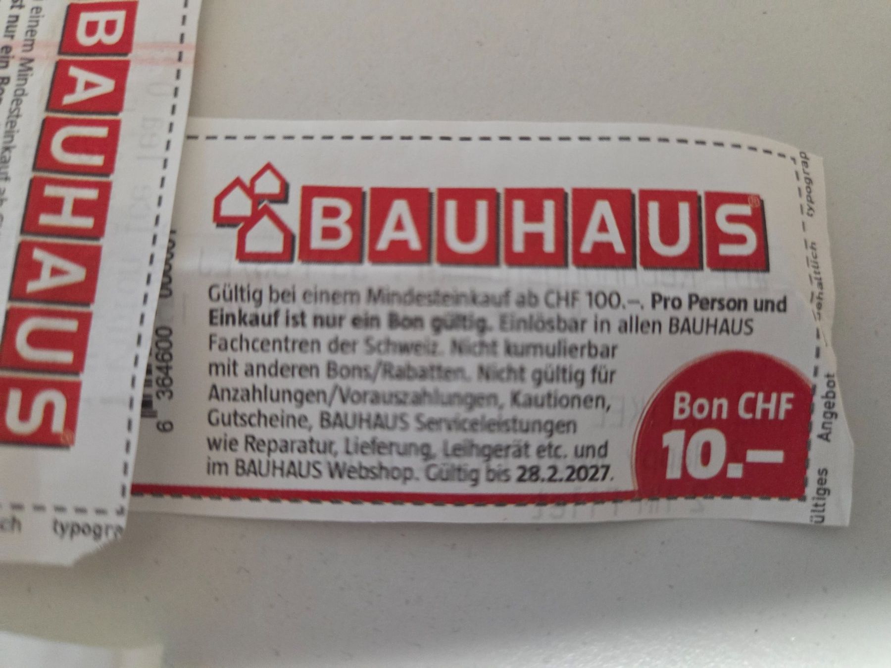 Gutscheine: Bauhaus Bon - CHF 10.- Rabatt ab CHF 100.- Einkauf – Neu und originalverpackt aus Zürich von Alibaba1234