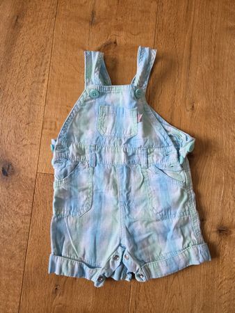 Sommer Latzhose, Gr. 62, blau, mint, kariert, Babyhose