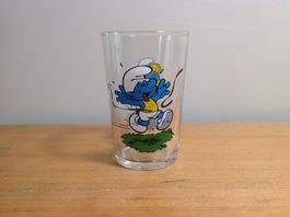 vintage verre "a moutarde" Schtroumpfs 1983 / Schlümpfe Glas