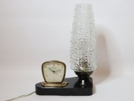 Antike Nachttischlampe mit Wecker Vintage