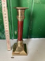 Retro Kerzenständer aus Messing und Holz, 22cm hoch