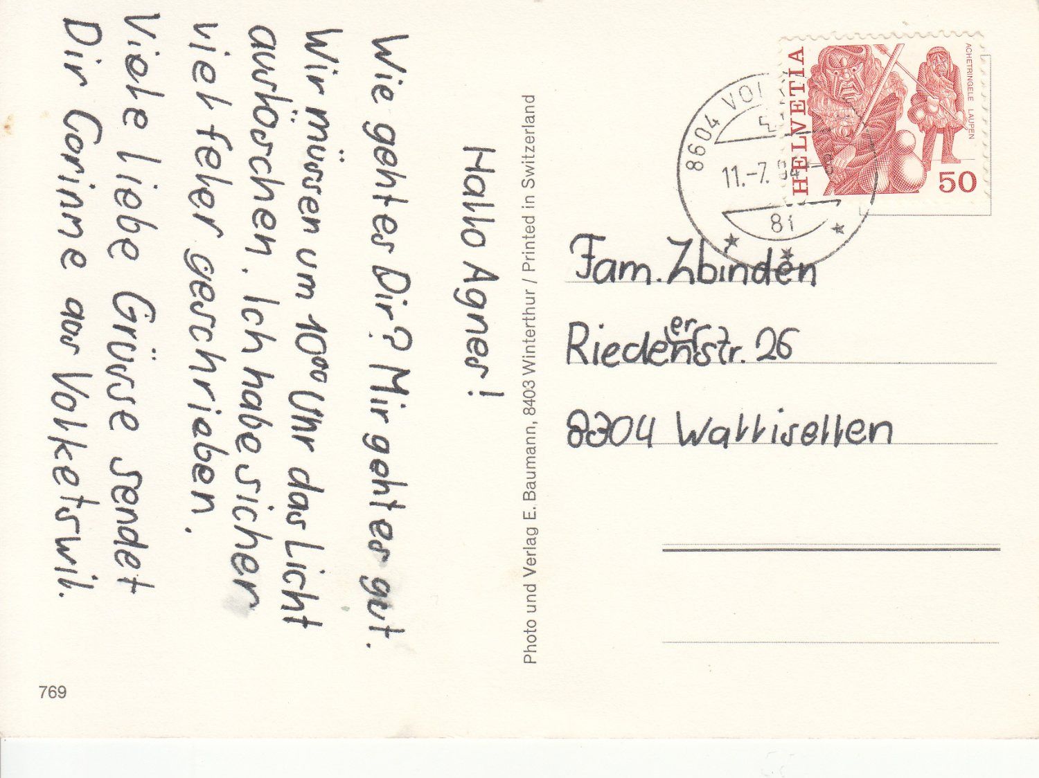 Cartoline postali: Volketswil 1984 – Usato da Bürglen TG venduto da StampGraf 1