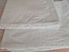 Vintage 2 Leintücher weiss, Monogramm J.S.