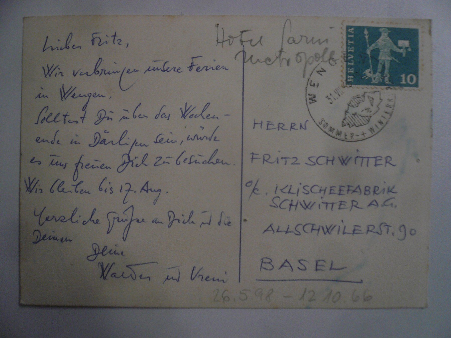 Dipinti: Walter KERN, Aquarell im AnsichtskartenFormat, das BREITHORN – Usato da Oberhofen am Thunersee venduto da luuping99 2