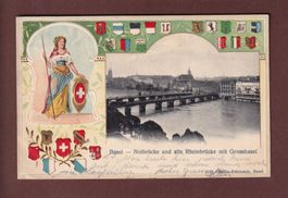 BASEL - Notbrücke und Alte Rheinbrücke - 1904 Präge