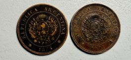 2 Argentinien Münzen 1 Centavo 1884 und 1891 gebraucht