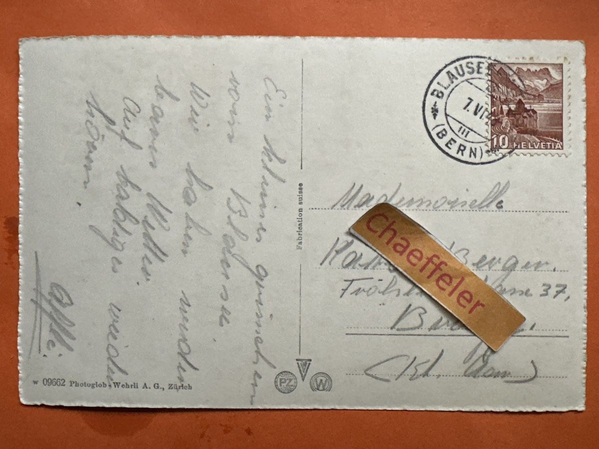 Cartoline postali: 1948 Blausee – Usato da Zürich venduto da Chaeffeler 1