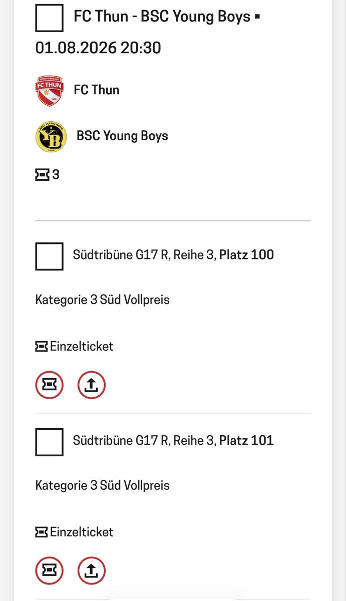 Tickets: FC Thun - YB 2 Tickets 01.08.2026 sektor G17 – Neu (gemäss Beschreibung) aus Thun von Gogan