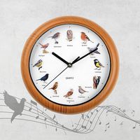Wanduhr mit Vogelstimmen in Braun Hellbraun oder Silber