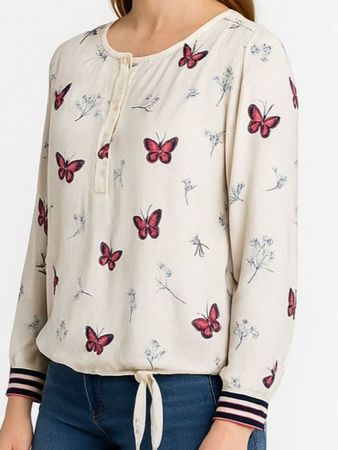🌿 Street One Bluse, Gr 34 XS Schmetterline weiss streifen
