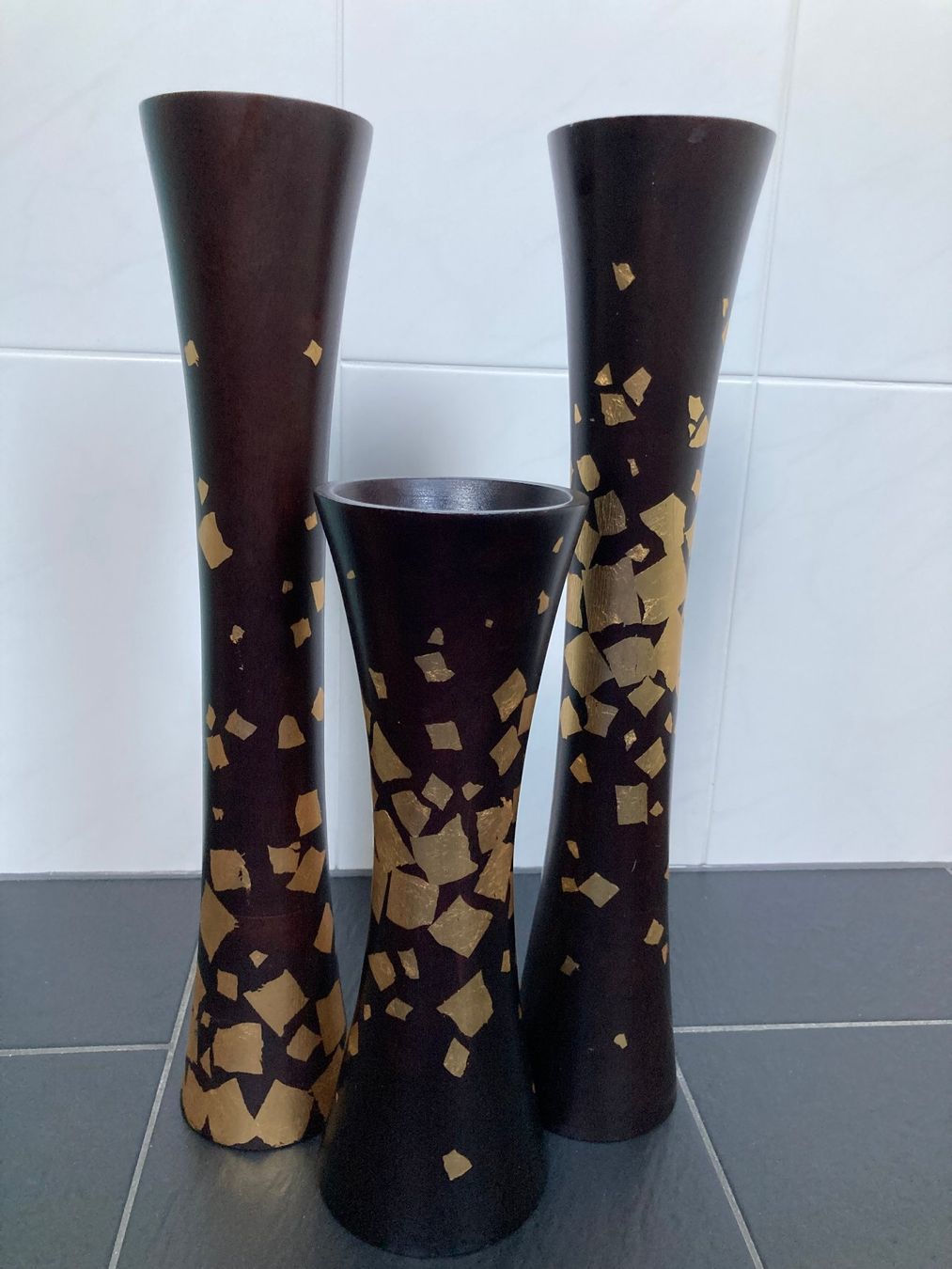 Vasi & Recipienti: 3 exclusive Vasen aus Holz mit Gold – Usato da Büsingen venduto da aue_2mh6 6