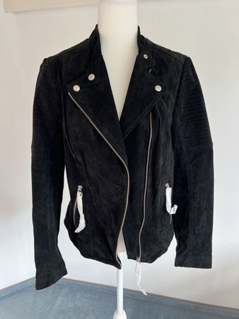 Schwarze Wildlederjacke, neu, Grösse 42, Winter Biker Style