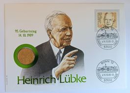 Numisbrief Heinrich Lübke mit 1 DM Münze ab 1 Fr. !!
