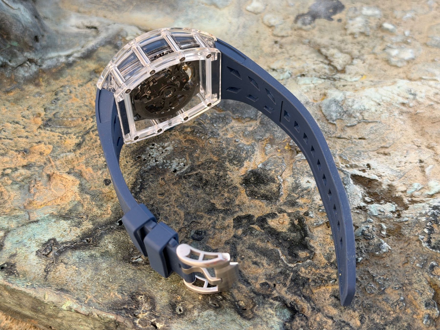 Orologi: Luxury Skeleton Watch - Transparent Design, Blue Strap – Usato da Reinach AG venduto da Rousseau_J 3