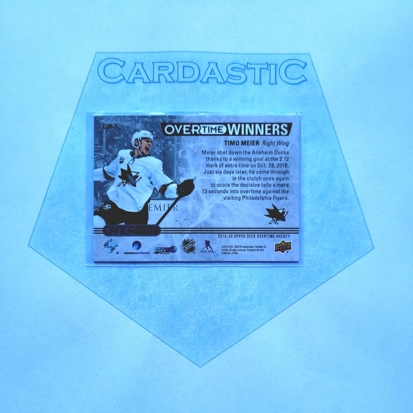 NHL Carte collezionabili: Timo Meier NHL 2019-20 Upper Deck Overtime Winners – Usato da Laufen venduto da Cardastic 1