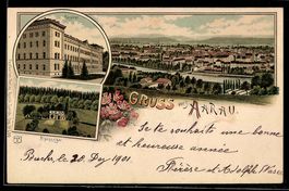 Lithographie Aarau, Kaserne, Alpenzeiger, Totalansicht