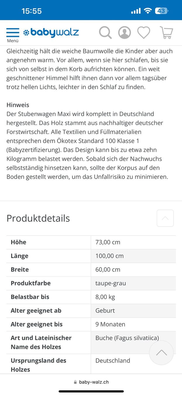 Wiegen & Stubenwagen: Stubenwagen Maxi Hochbett Baby 86x46cm – Gebraucht aus Allschwil von chris.cox 9