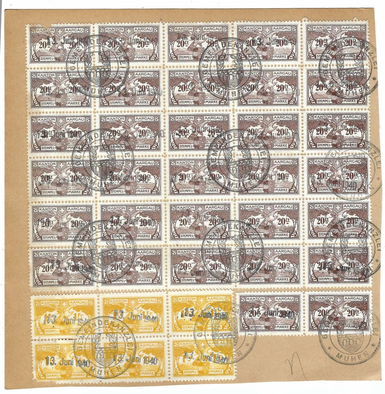 Alle Briefmarken: Stempelmarken Kanton Aargau 1940 k5 – Gebraucht aus Aarau von fussball-fussball