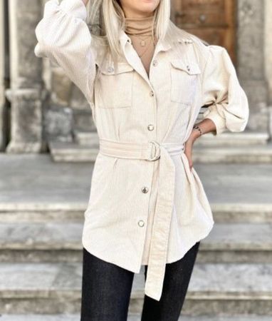Tunique style veste en velours côtelé beige - Taille unique