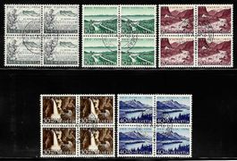 1954, B66-70 Viererblockserie zentrisch gestempelt (15213)