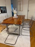 Massivholz Esstisch mit 6 Freischwinger-Stühlen – Unikat