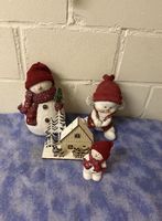 Winterliche Schneemann Familie mit Haus - Dekoration Set