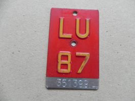 Velonummer Velo Rad Nummer LU 87 Luzern 1987 Geschenk Bike